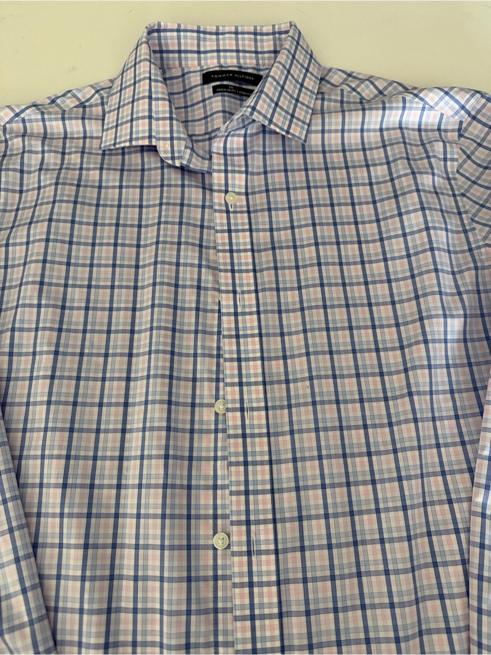 Tommy Hilfiger Pink and Blue Plaid Dress Shirt